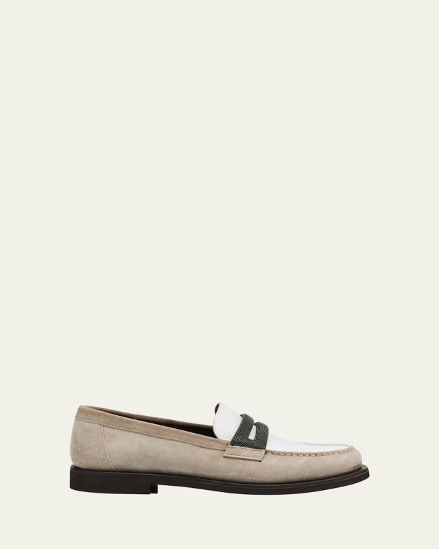 Mixed Leather Monili Penny Loafers